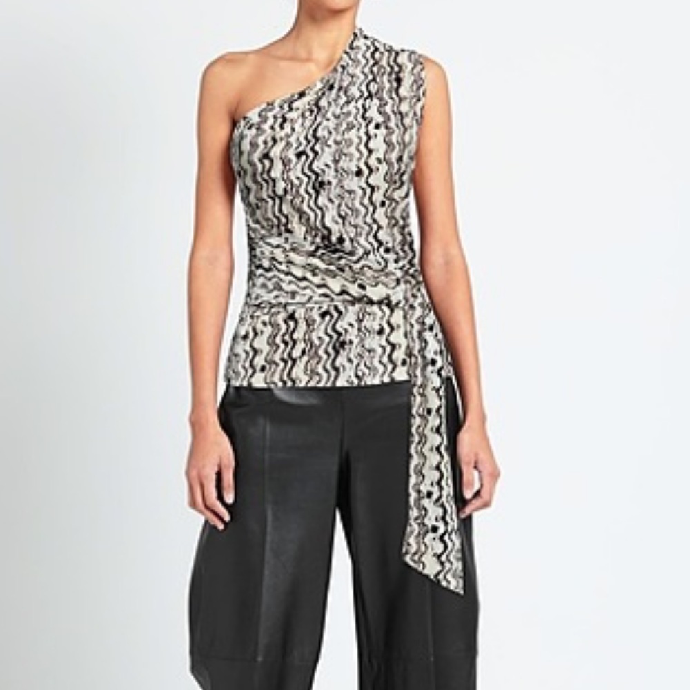 Nanushka one shoulder belted swirl top